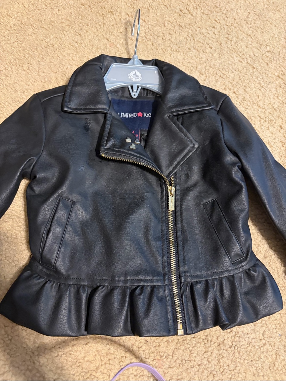 Limited Too Girls' Black Faux Leather Ruffle Moto Jacket